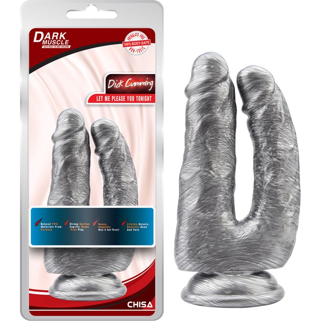 Серебристый анально-вагинальный фаллоимитатор Dick Cumming - 18 см - Dark Muscle. Фотография 3.