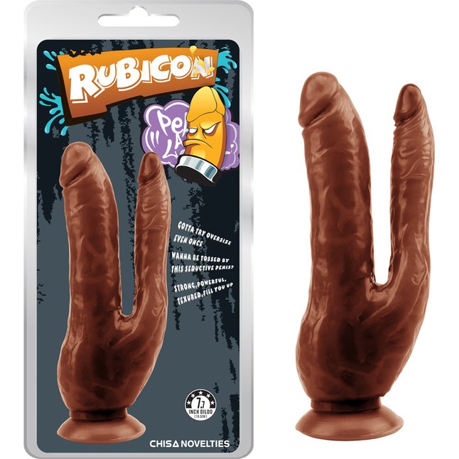 Коричневый анально-вагинальный фаллоимитатор Dark Magic Dual Penis - 19,5 см - Rubicon. Фотография 2.