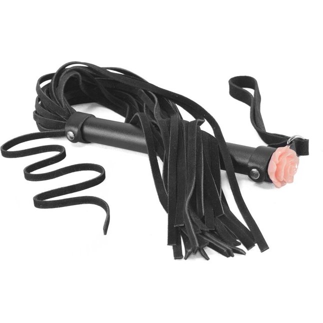 Черная многохвостая плеть с наконечником-розой - 57 см - BDSM accessories