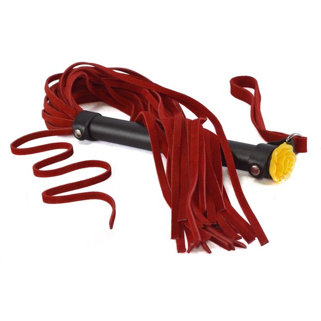 Красная многохвостая плеть с розой на рукояти - 57 см - BDSM accessories