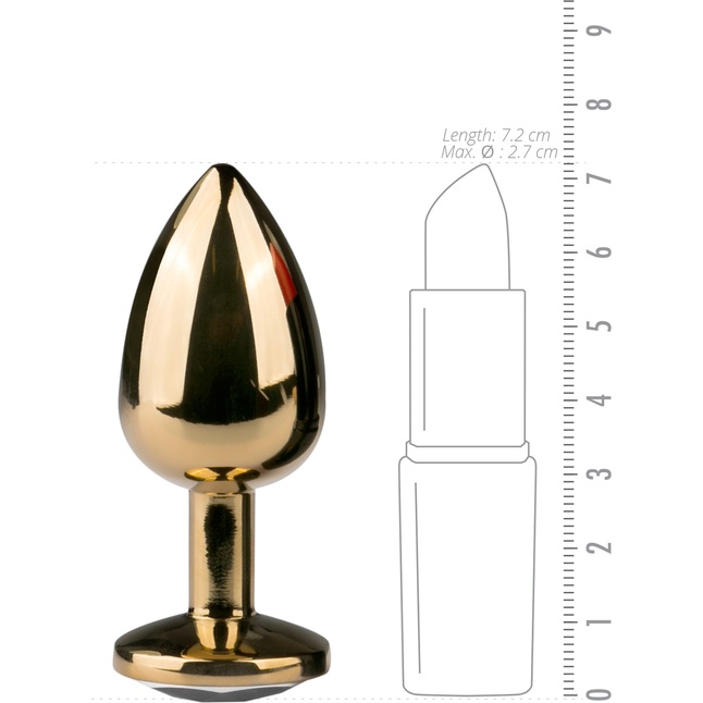 Золотистая анальная пробка с прозрачным кристаллом Metal Butt Plug - 7,2 см - Anal Collection. Фотография 3.