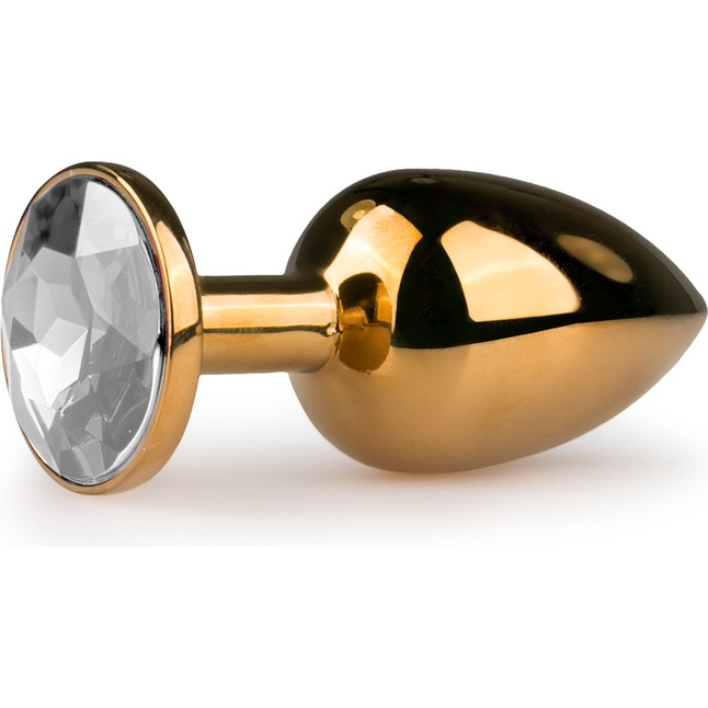 Золотистая анальная пробка с прозрачным кристаллом Metal Butt Plug - 7,2 см - Anal Collection