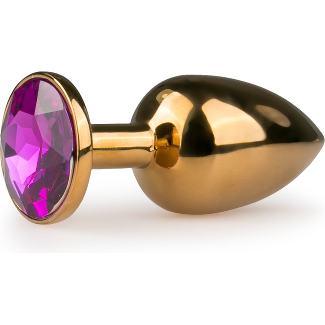 Золотистая анальная пробка с фиолетовым кристаллом Metal Butt Plug - 7,2 см - Anal Collection