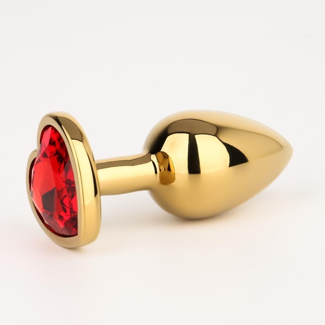 Золотистая анальная пробка с красным кристаллом в форме сердца - 7 см - Оки-Чпоки. Фотография 2.