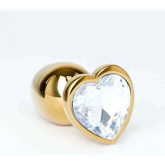 Золотистая анальная пробка с прозрачным кристаллом в форме сердца - Оки-Чпоки. Фотография 2.