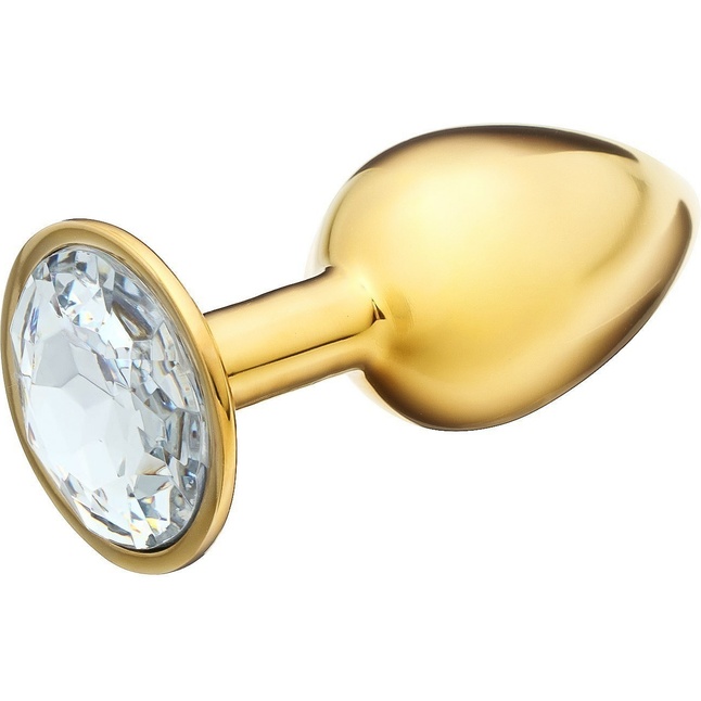 Золотистая анальная пробка с прозрачным кристаллом - Оки-Чпоки. Фотография 2.