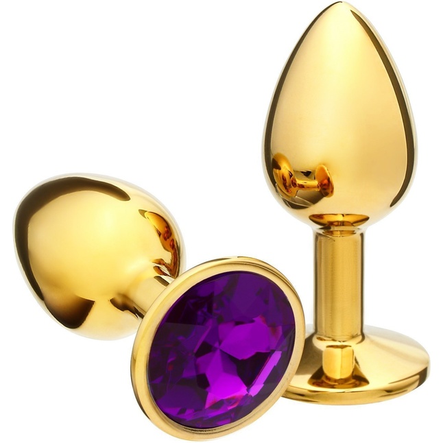 Золотистая анальная пробка с фиолетовым кристаллом - Оки-Чпоки
