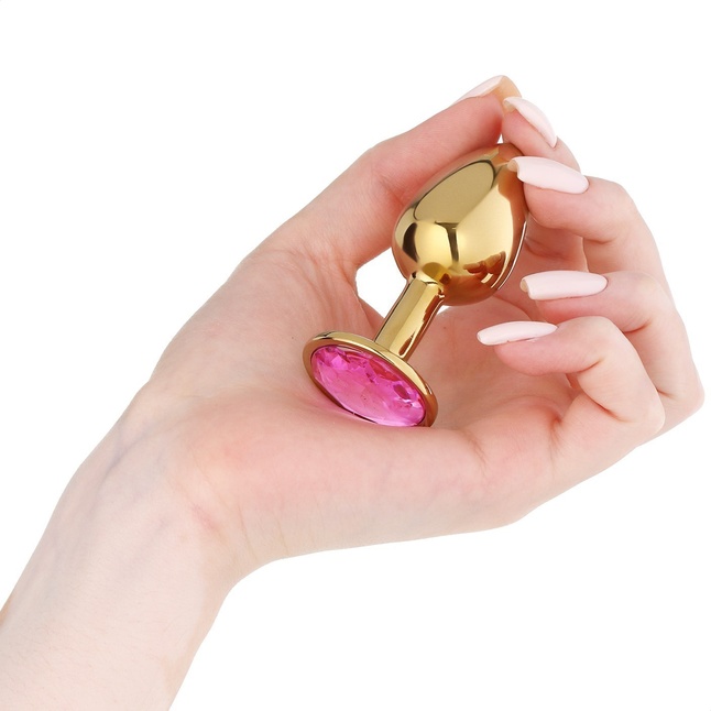 Золотистая анальная пробка с розовым кристаллом - Оки-Чпоки. Фотография 3.
