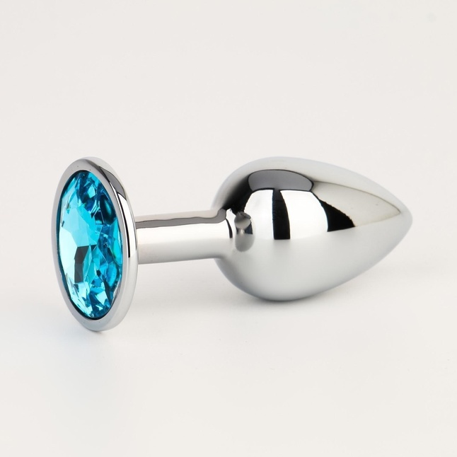 Серебристая анальная втулочка с голубым кристаллом - 7 см - Оки-Чпоки. Фотография 2.