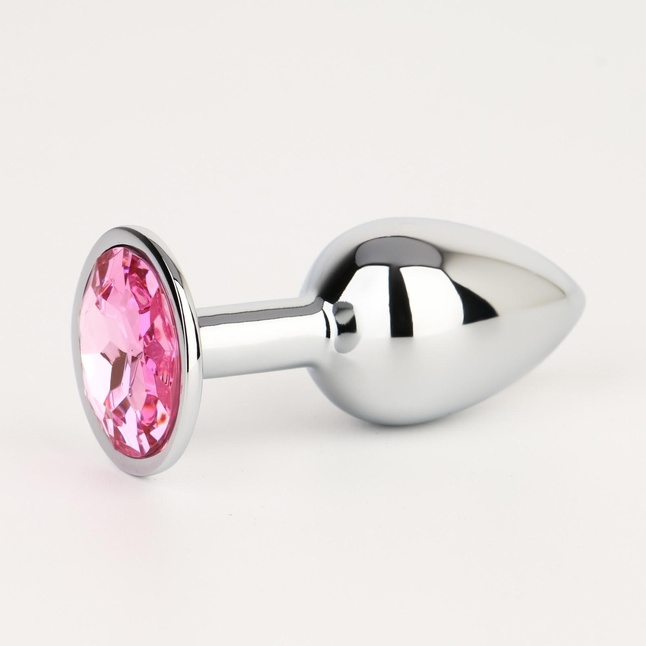 Серебристая анальная втулочка с розовым кристаллом - 7 см - Оки-Чпоки. Фотография 2.