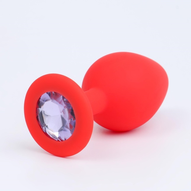 Красная анальная пробка с прозрачным кристаллом - 8 см - Оки-Чпоки. Фотография 2.