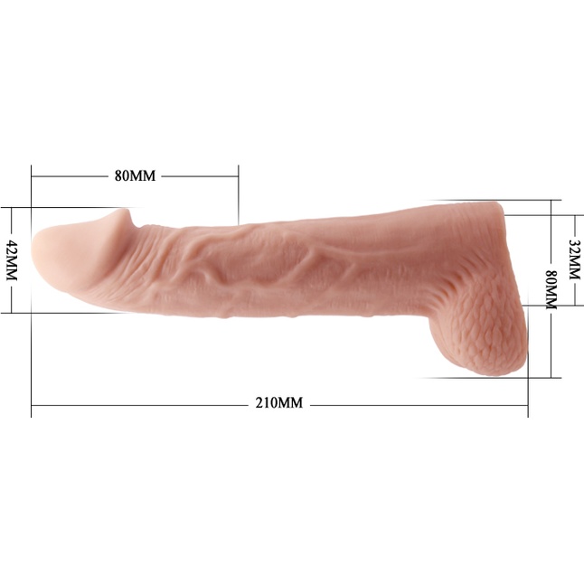 Телесная реалистичная насадка-удлинитель на пенис - 21 см. Фотография 4.