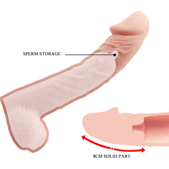 Телесная реалистичная насадка-удлинитель на пенис - 21 см. Фотография 5.