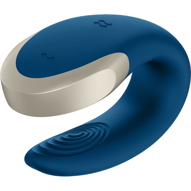 Синий вибратор для пар Double Love с возможностью управления через пульт и приложение. Фотография 2.