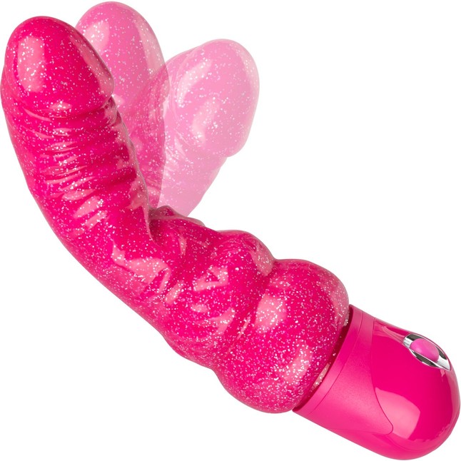 Розовый вибратор-реалистик с блестками Naughty Bits Lady Boner Bendable Personal Vibrator - 20 см - Naughty Bits. Фотография 4.