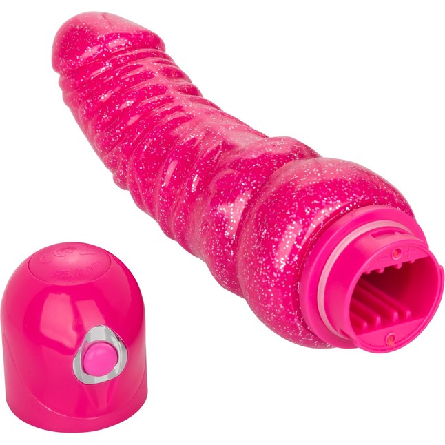 Розовый вибратор-реалистик с блестками Naughty Bits Lady Boner Bendable Personal Vibrator - 20 см - Naughty Bits. Фотография 7.