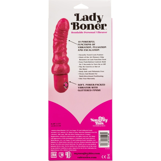 Розовый вибратор-реалистик с блестками Naughty Bits Lady Boner Bendable Personal Vibrator - 20 см - Naughty Bits. Фотография 9.