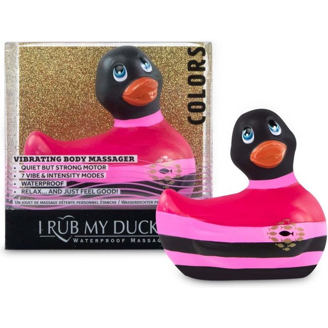 Вибратор-уточка I Rub My Duckie 2.0 Colors с черно-розовыми полосками. Фотография 2.