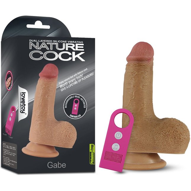 Кофейный вибратор Nature Cock Gabe 6 с голосовым приёмником - 15 см. Фотография 2.