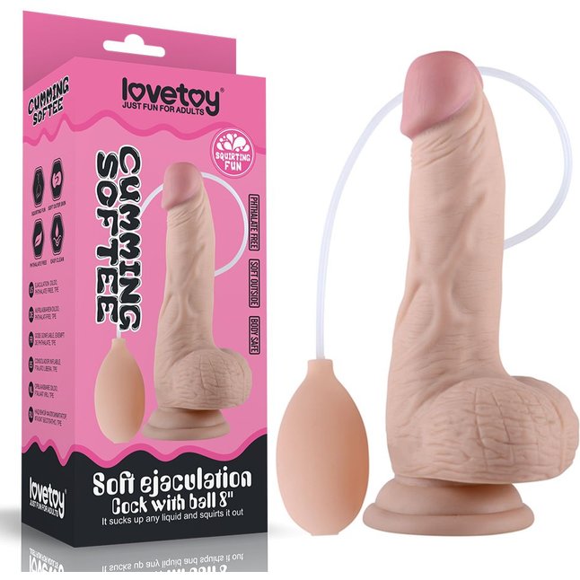 Телесный фаллоимитатор с имитацией эякуляции Soft Ejaculation Cock With Ball 8 - 17,8 см. Фотография 2.