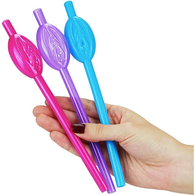Набор разноцветных трубочек для напитков в виде вагины Pussy Straws - 9 шт. Фотография 4.