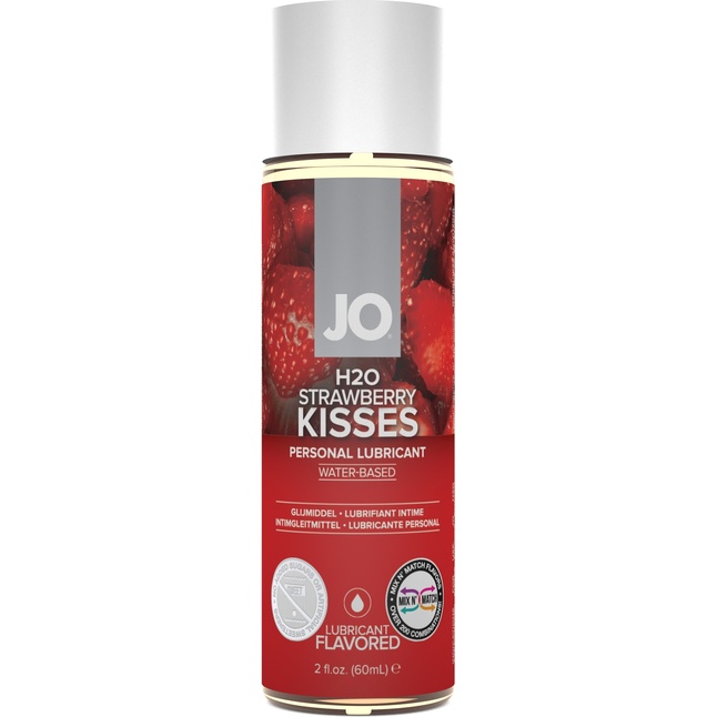 Лубрикант на водной основе с ароматом клубники JO Flavored Strawberry Kisses - 60 мл - JO H2O Flavors