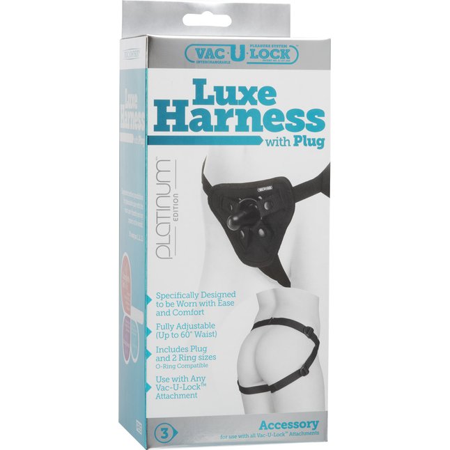 Трусики Luxe Harness Black с насадкой - Vac-U-Lock. Фотография 3.