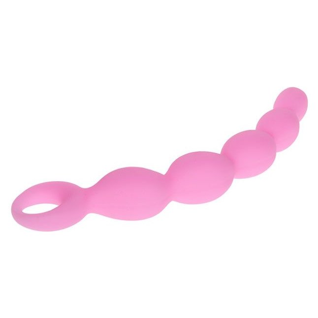 Розовая анальная цепочка с ручкой-кольцом - 21,8 см. Фотография 2.
