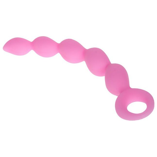 Розовая анальная цепочка с ручкой-кольцом - 21,8 см. Фотография 4.