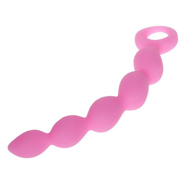 Розовая анальная цепочка с ручкой-кольцом - 21,8 см. Фотография 5.