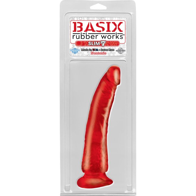 Красный фаллоимитатор c присоской - 20,3 см - Basix Rubber Works. Фотография 2.