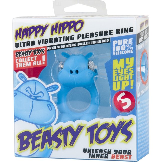 Голубое виброкольцо на пенис Happy Hippo - S-line. Фотография 2.