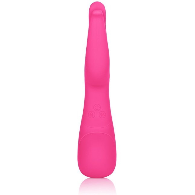 Розовый вибромассажер Impress™ Dual Kiss со стимуляцией клитора - 15 см - Impress. Фотография 3.