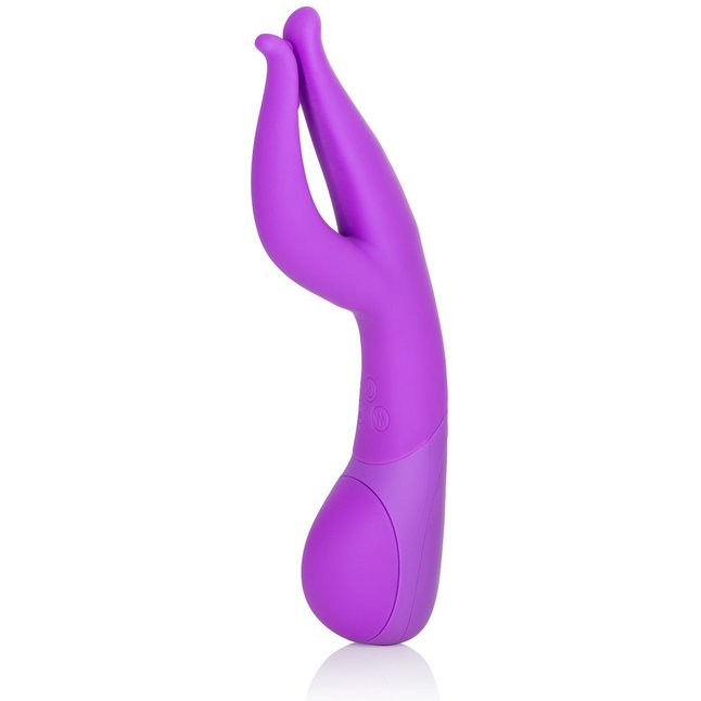 Фиолетовый вибромассажер Impress Dual Kiss со стимуляцией клитора - 15 см - Impress. Фотография 2.
