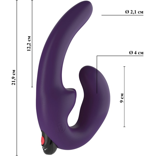 Фиолетовый безремневой страпон с вибрацией Sharevibe. Фотография 6.