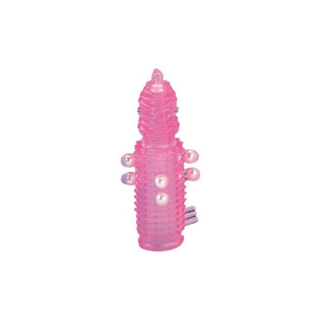 Розовая эластичная насадка на пенис с жемчужинами, точками и шипами Pearl Stimulator - 11,5 см. Фотография 3.