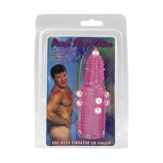 Розовая эластичная насадка на пенис с жемчужинами, точками и шипами Pearl Stimulator - 11,5 см