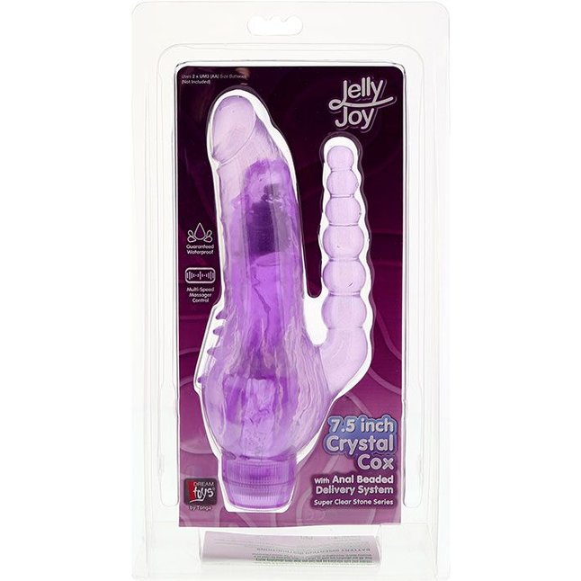 Фиолетовый вибратор для вагинально-анальной стимуляции JELLY JOY CRYSTAL COX PURPLE - 19 см - Jelly Joy. Фотография 2.