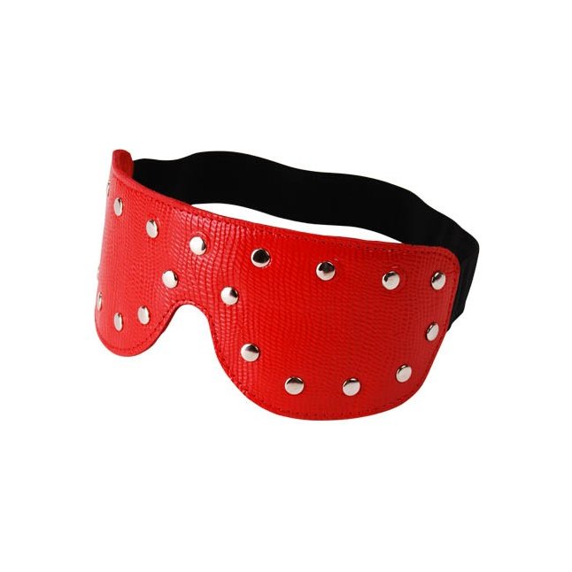 Красная кожаная маска на глаза с клёпками и велюровой подкладкой - BDSM accessories