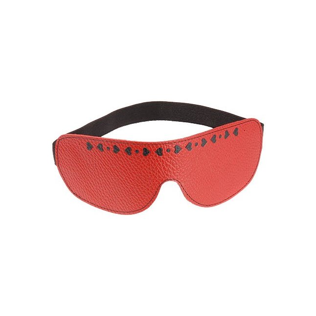 Красная кожаная маска с сердечками и велюровой подкладкой - BDSM accessories