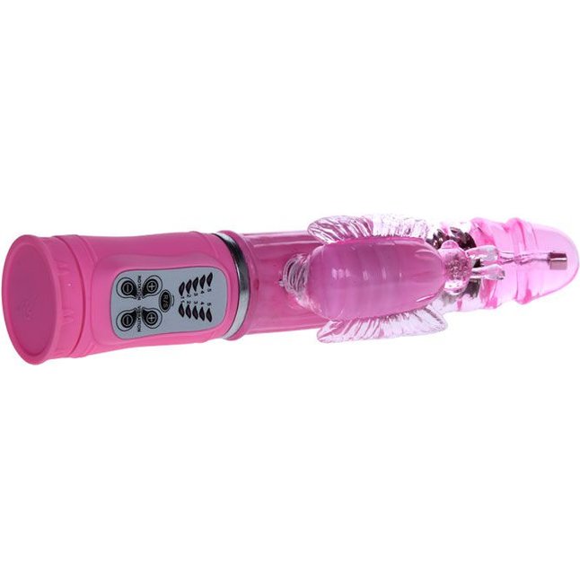 Розовый вибратор-бабочка с ротацией - 25,5 см. Фотография 2.