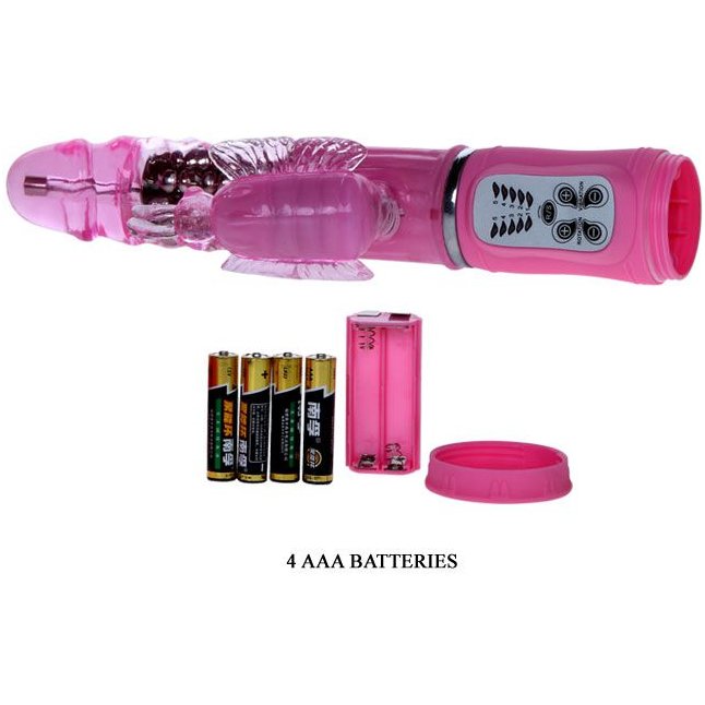 Розовый вибратор-бабочка с ротацией - 25,5 см. Фотография 7.