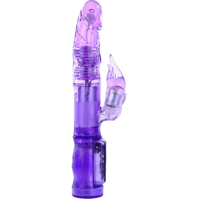 Фиолетовый вибратор-ротатор с клиторальным отростком - 21 см. Фотография 2.