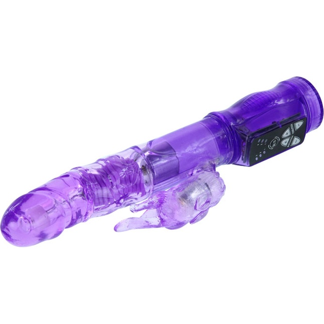 Фиолетовый вибратор-ротатор с клиторальным отростком - 21 см. Фотография 3.