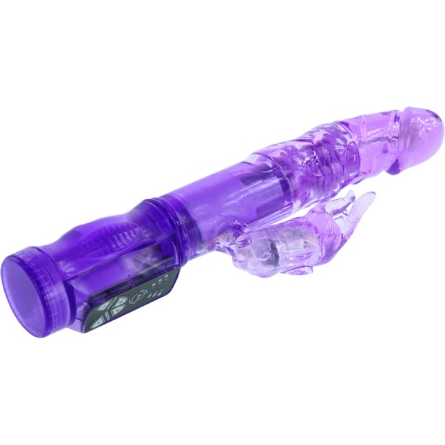Фиолетовый вибратор-ротатор с клиторальным отростком - 21 см. Фотография 4.
