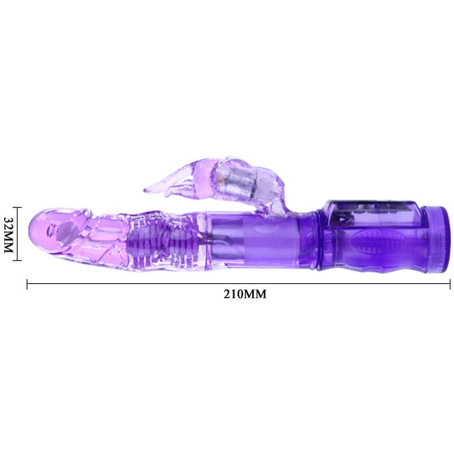 Фиолетовый вибратор-ротатор с клиторальным отростком - 21 см. Фотография 5.