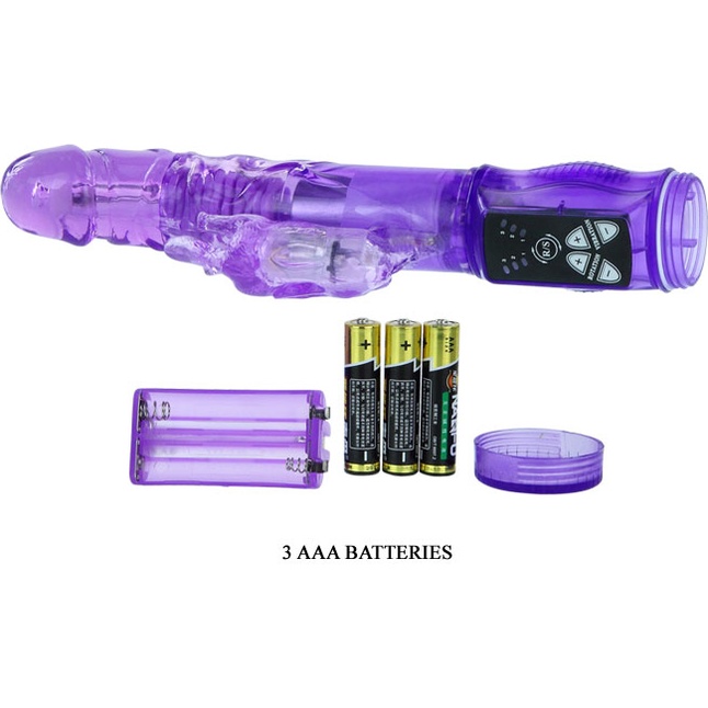 Фиолетовый вибратор-ротатор с клиторальным отростком - 21 см. Фотография 7.