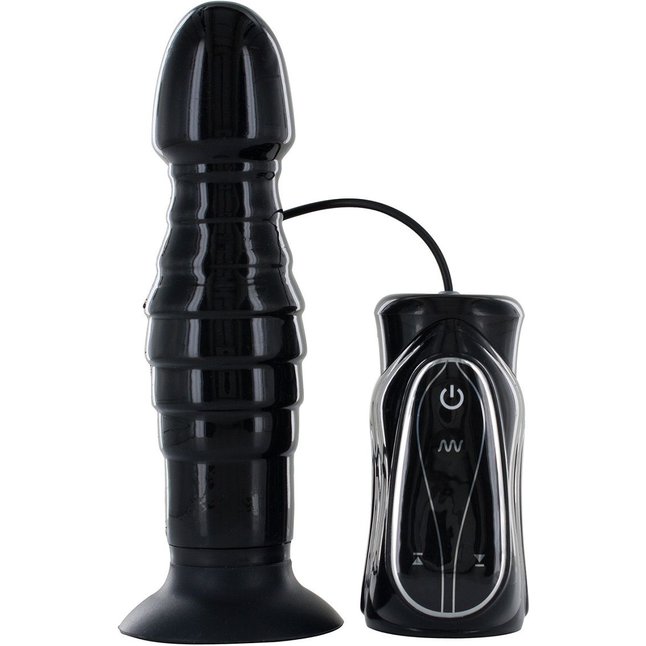 Чёрный анальный стимулятор с вибрацией THRUSTING BLACK - 17,5 см - Premium Range