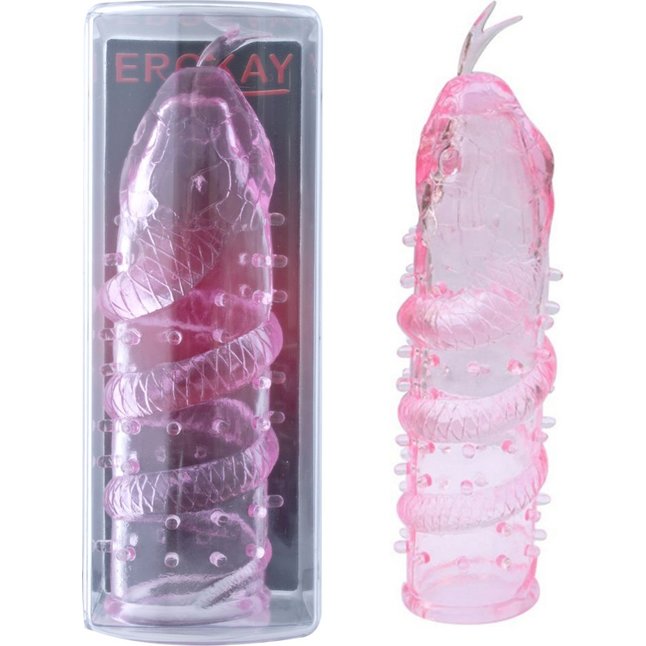 Розовая насадка на пенис Cobra с язычком на кончике