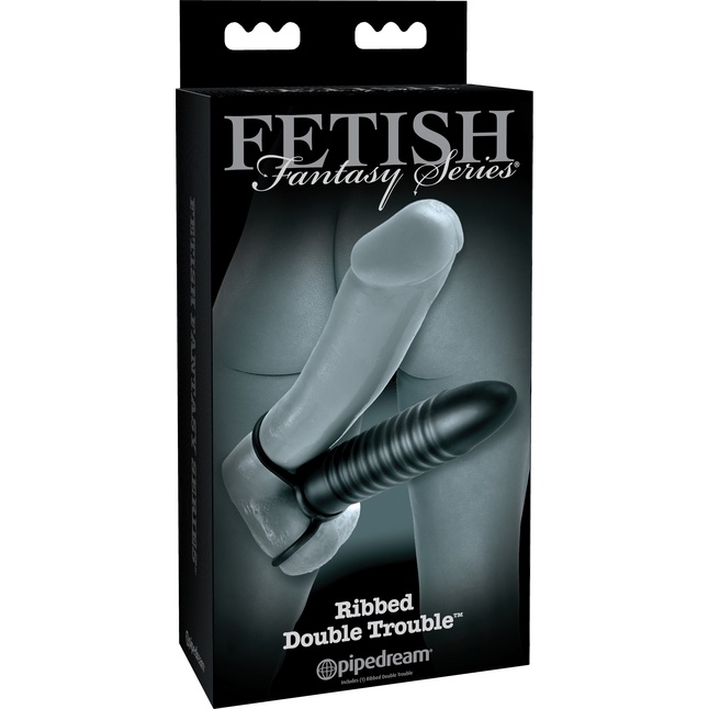 Рельефная насадка на пенис для двойной стимуляции Ribbed Double Trouble - 16,5 см - Fetish Fantasy Limited Edition. Фотография 4.